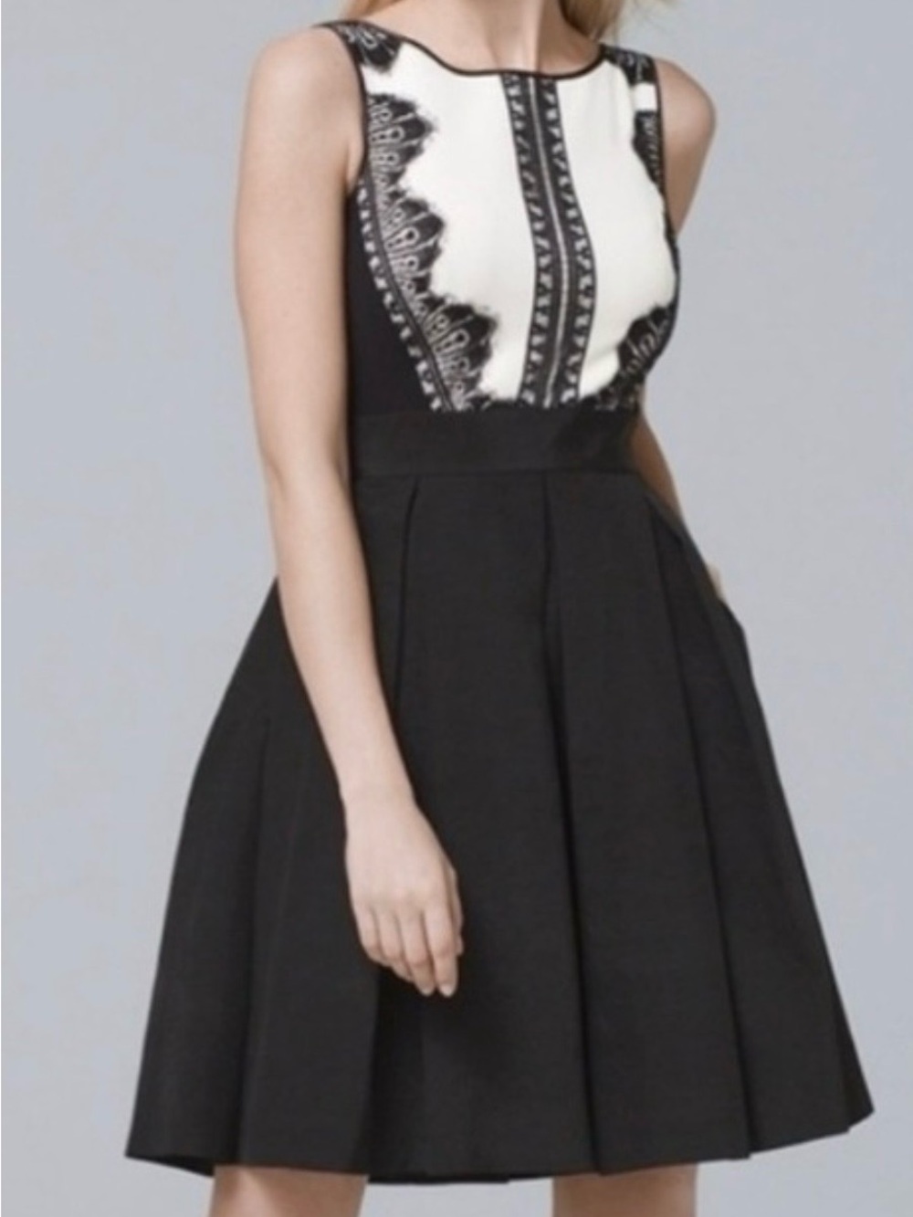 White House Black Market Black and White Sleeveless Fit-and-Flare Dress